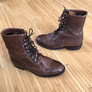 Dan Post 9 Leather Ankle Boots Brown Lace-up Western Kiltie Granny Cowgirl Flex